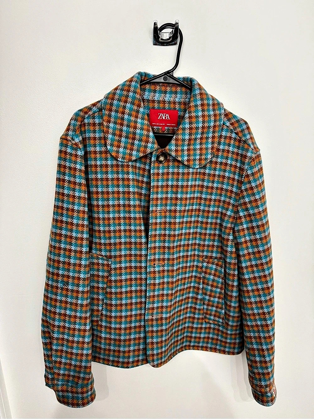 Zara Plaid Jacket in Blue & Orange Like New